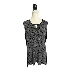Susan Lawrence Blouse Plus Size 1X Black & White Studs V Neck